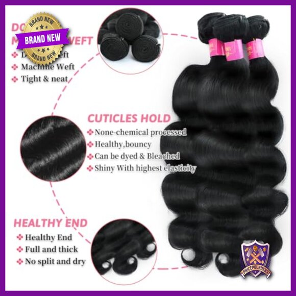 Body Wave Human Hair Extensions 3 Bundles with 5x5 HD Lace Closure 22-26+20 Inch